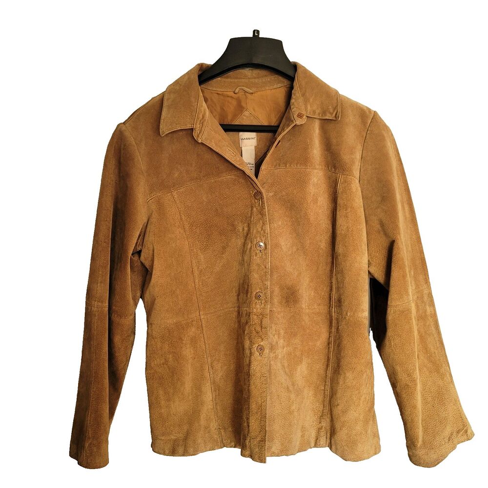 Massini Rich Brown Suede Leather Womans Lined Jacket Button Front XL Size 16